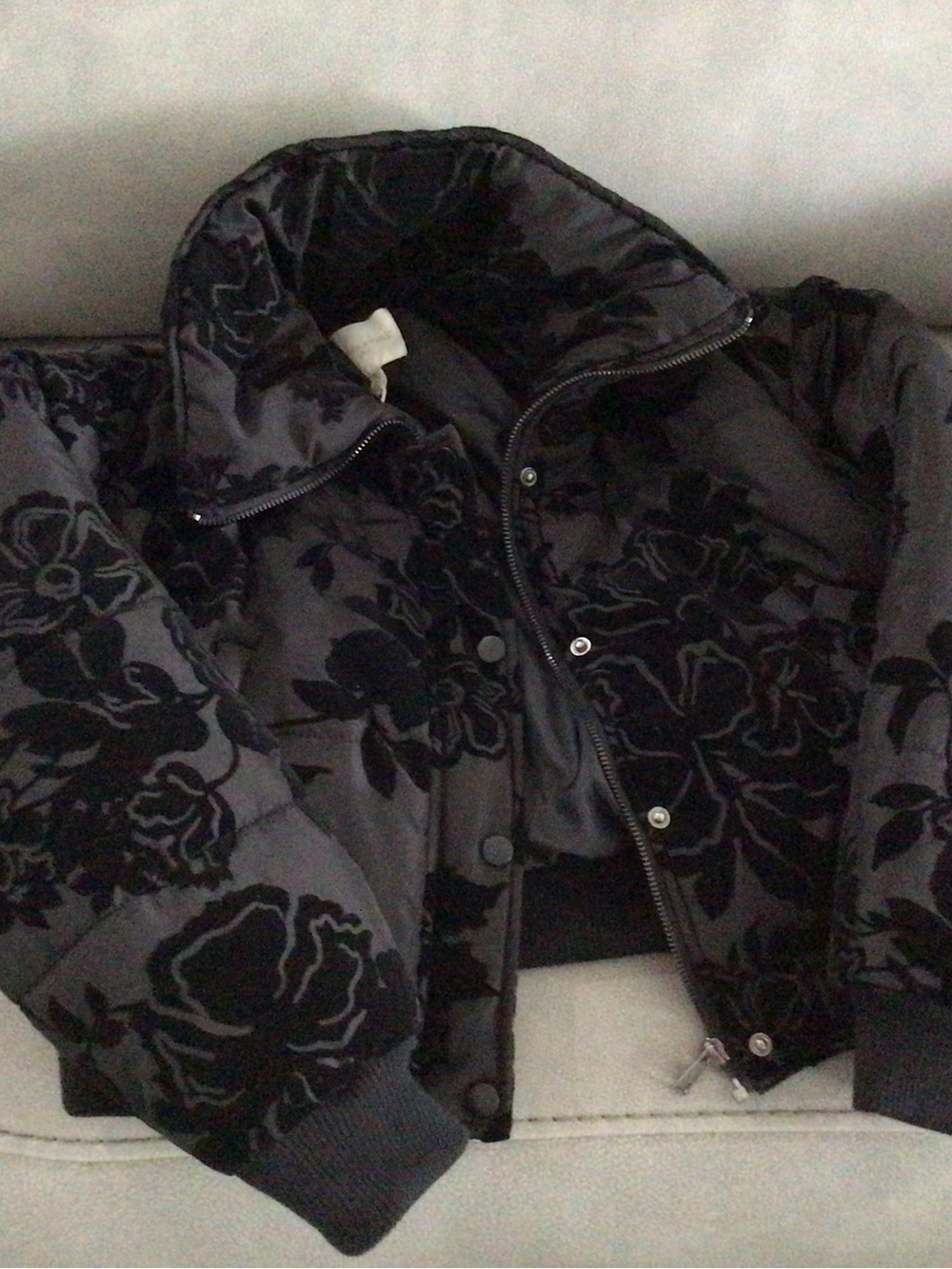 Ruehl No.925 Black Floral Velvet-Detail Bomber Jacket